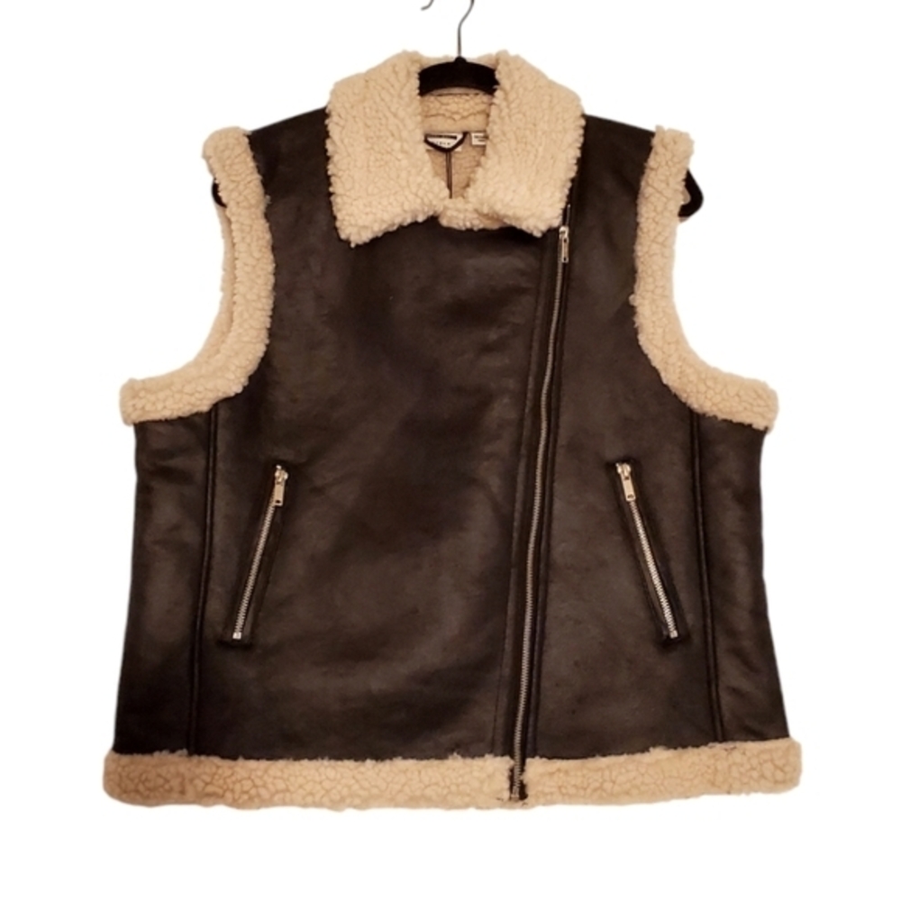 Noisy May Sherpa Zipup Vest Jacket Black Zipper Pockets Size Medium NWT - Picture 7 of 12
